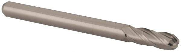 Accupro - 0.1181" Diam, 0.355" LOC, 4 Flute Solid Carbide Ball End Mill - Uncoated, Single End, 1-1/2" OAL, 1/8" Shank Diam, Spiral Flute - USA Tool & Supply