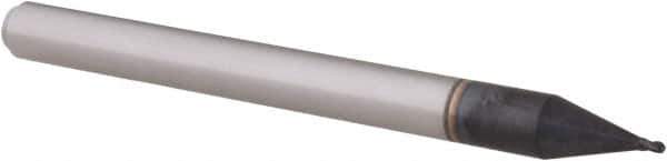 Accupro - 0.024" Diam, 0.036" LOC, 4 Flute Solid Carbide Ball End Mill - AlTiN Finish, Single End, 1-1/2" OAL, 1/8" Shank Diam, Spiral Flute - USA Tool & Supply
