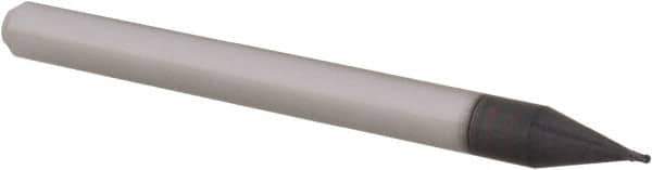 Accupro - 0.02" Diam, 0.03" LOC, 4 Flute Solid Carbide Ball End Mill - AlTiN Finish, Single End, 1-1/2" OAL, 1/8" Shank Diam, Spiral Flute - USA Tool & Supply