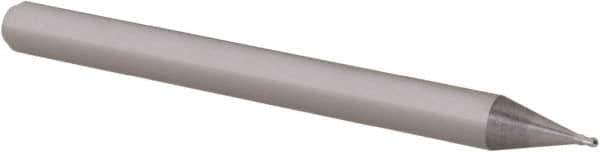 Accupro - 0.023" Diam, 0.035" LOC, 4 Flute Solid Carbide Ball End Mill - Uncoated, Single End, 1-1/2" OAL, 1/8" Shank Diam, Spiral Flute - USA Tool & Supply