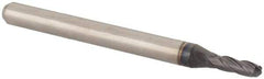 Accupro - 0.085" Diam, 0.255" LOC, 4 Flute Solid Carbide Ball End Mill - AlTiN Finish, Single End, 1-1/2" OAL, 1/8" Shank Diam, Spiral Flute - USA Tool & Supply