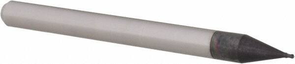 Accupro - 0.021" Diam, 0.031" LOC, 4 Flute Solid Carbide Ball End Mill - AlTiN Finish, Single End, 1-1/2" OAL, 1/8" Shank Diam, Spiral Flute - USA Tool & Supply