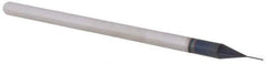 Accupro - 0.01" Diam, 0.015" LOC, 3 Flute Solid Carbide Ball End Mill - AlTiN Finish, Single End, 2-1/2" OAL, 1/8" Shank Diam, Spiral Flute - USA Tool & Supply