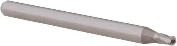 Accupro - 0.075" Diam, 0.112" LOC, 4 Flute Solid Carbide Ball End Mill - Uncoated, Single End, 1-1/2" OAL, 1/8" Shank Diam, Spiral Flute - USA Tool & Supply