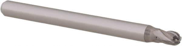 Accupro - 0.1" Diam, 0.15" LOC, 4 Flute Solid Carbide Ball End Mill - Uncoated, Single End, 1-1/2" OAL, 1/8" Shank Diam, Spiral Flute - USA Tool & Supply