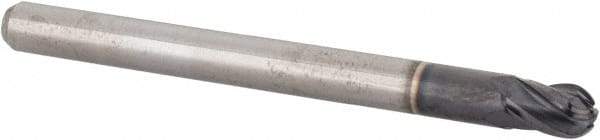 Accupro - 0.1181" Diam, 0.178" LOC, 4 Flute Solid Carbide Ball End Mill - AlTiN Finish, Single End, 1-1/2" OAL, 1/8" Shank Diam, Spiral Flute - USA Tool & Supply