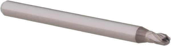 Accupro - 0.085" Diam, 0.127" LOC, 4 Flute Solid Carbide Ball End Mill - Uncoated, Single End, 1-1/2" OAL, 1/8" Shank Diam, Spiral Flute - USA Tool & Supply