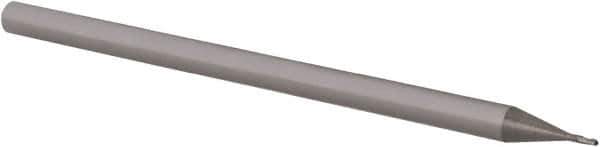 Accupro - 0.025" Diam, 0.037" LOC, 3 Flute Solid Carbide Ball End Mill - Uncoated, Single End, 2-1/2" OAL, 1/8" Shank Diam, Spiral Flute - USA Tool & Supply