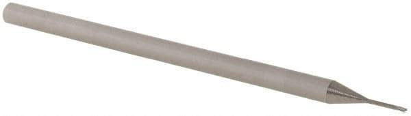 Accupro - 0.025" Diam, 0.037" LOC, 3 Flute Solid Carbide Ball End Mill - Uncoated, Single End, 2-1/2" OAL, 1/8" Shank Diam, Spiral Flute - USA Tool & Supply