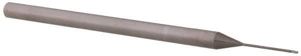 Accupro - 0.02" Diam, 0.03" LOC, 3 Flute Solid Carbide Ball End Mill - Uncoated, Single End, 2-1/2" OAL, 1/8" Shank Diam, Spiral Flute - USA Tool & Supply