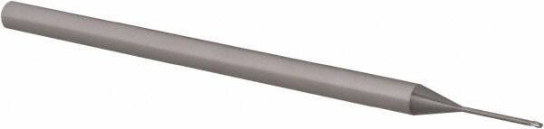 Accupro - 0.025" Diam, 0.037" LOC, 3 Flute Solid Carbide Ball End Mill - Uncoated, Single End, 2-1/2" OAL, 1/8" Shank Diam, Spiral Flute - USA Tool & Supply