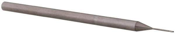 Accupro - 0.02" Diam, 0.03" LOC, 3 Flute Solid Carbide Ball End Mill - Uncoated, Single End, 2-1/2" OAL, 1/8" Shank Diam, Spiral Flute - USA Tool & Supply