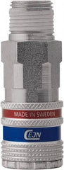 CEJN - 1/2 Male NPT Asian Pneumatic Hose Safety Coupler - Steel/Brass, 1/4" Body Diam, 1/2" Hose ID - USA Tool & Supply