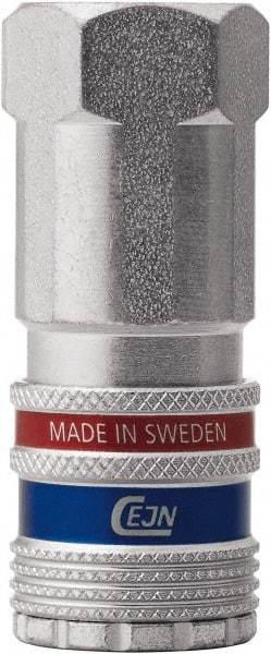 CEJN - 3/8 Female NPT Asian Pneumatic Hose Safety Coupler - Steel/Brass, 1/4" Body Diam, 3/8" Hose ID - USA Tool & Supply