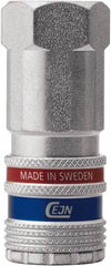 CEJN - 3/8 Female NPT Asian Pneumatic Hose Safety Coupler - Steel/Brass, 1/4" Body Diam, 3/8" Hose ID - USA Tool & Supply