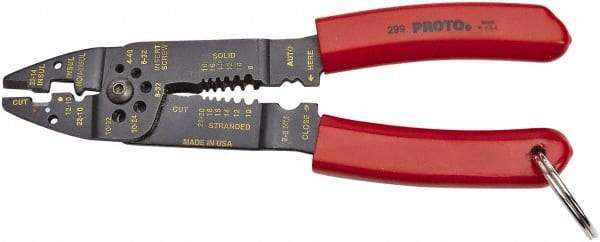 Proto - 22 to 10 AWG Capacity Tethered Wire Stripper/Crimper - 8-1/2" OAL - USA Tool & Supply