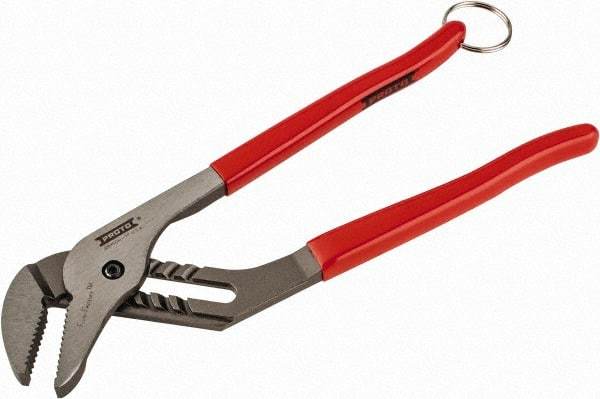 Proto - 12" OAL, 2-1/2" Jaw Width, 7 Position Tethered Tongue & Groove Pliers - V-Jaws, Vinyl Handles - USA Tool & Supply