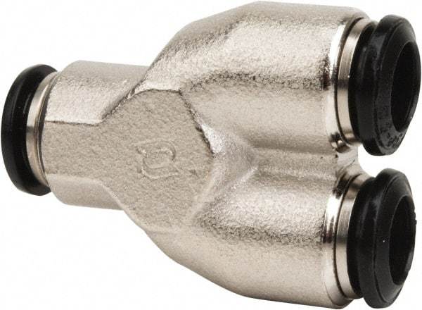 Value Collection - 8mm Outside Diam, Nickel Plated Brass Push-to-Connect Tube Union Y - 250 Max psi, Tube to Tube Connection, Buna O-Ring - USA Tool & Supply
