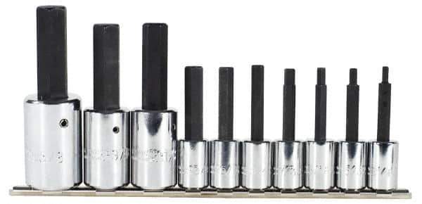 Proto - 10 Piece 3/8 & 1/2" Drive Inch Tethered Hex Bit Socket Set - 1/8 to 5/8" Hex - USA Tool & Supply