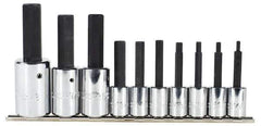 Proto - 10 Piece 3/8 & 1/2" Drive Inch Tethered Hex Bit Socket Set - 1/8 to 5/8" Hex - USA Tool & Supply