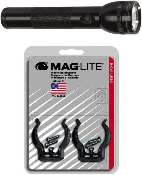 Mag-Lite - Krypton Bulb, Industrial/Tactical Flashlight - Black Aluminum Body, D Batteries - USA Tool & Supply