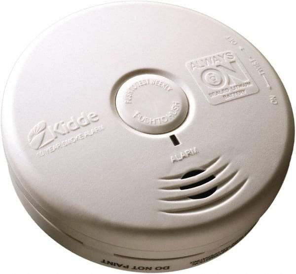 Kidde - 1.6 Inch Long x 5.22 Inch Wide x 5.22 Inch Diameter, Smoke Alarm - 85 dB Decibel Rating, Lithium Battery Included, Wall or Indicating Light, Tamper Resistant - USA Tool & Supply