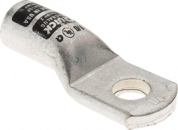 Made in USA - 1/0 AWG Noninsulated Crimp Connection D Shaped Ring Terminal - 3/8" Stud, Tin Plated Copper Contact - USA Tool & Supply