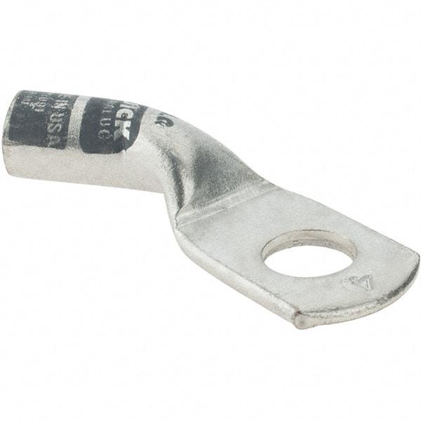 Made in USA - 4 AWG Noninsulated Crimp Connection D Shaped Ring Terminal - 3/8" Stud, Tin Plated Copper Contact - USA Tool & Supply