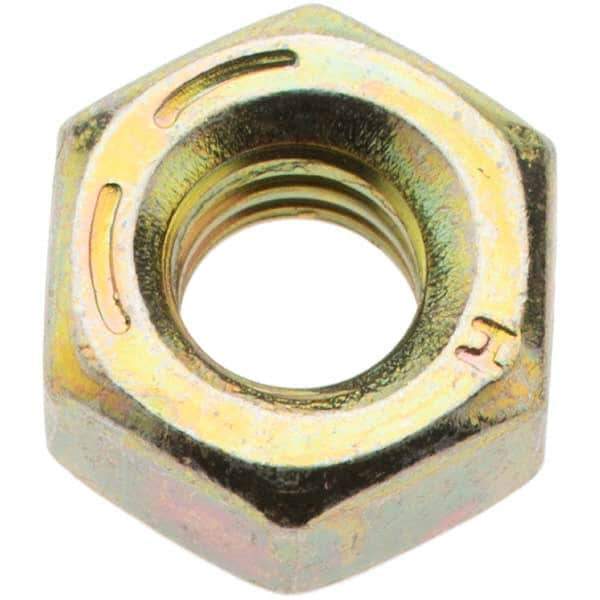 Value Collection - 1/4-20 UNC Steel Right Hand Hex Nut - 7/16" Across Flats, 7/32" High, Zinc Yellow Dichromate Finish - USA Tool & Supply