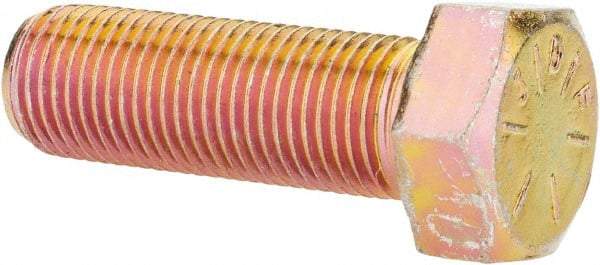 Made in USA - 1/2-20 UNF, 1-1/2" Length Under Head Hex Head Cap Screw - Fully Threaded, Grade 8 Alloy Steel, Zinc Yellow Dichromate Finish, 3/4" Hex - USA Tool & Supply