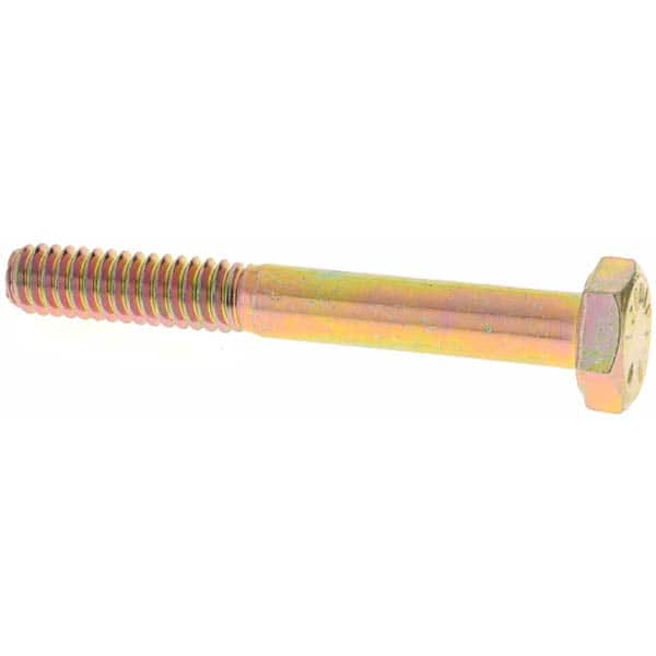 Hex Head Cap Screw: 1/4-20 x 2″, Grade 8 Steel, Zinc Yellow Dichromate Finish Partially Threaded, ASME B18.2.1