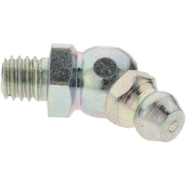 Value Collection - 45° Head Angle, M6x1 Taper Thread Grease Fitting - Zinc Plated Finish - USA Tool & Supply