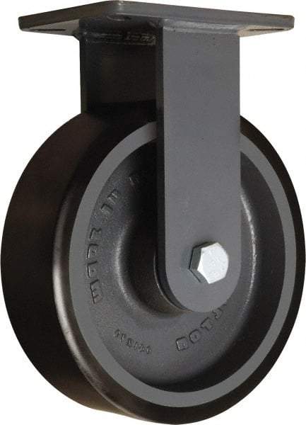 Hamilton - 10" Diam x 3" Wide x 12-1/2" OAH Top Plate Mount Rigid Caster - Polyurethane Mold onto Cast Iron Center, 3,900 Lb Capacity, Sealed Precision Ball Bearing, 5-1/4 x 7-1/4" Plate - USA Tool & Supply
