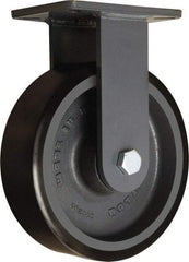 Hamilton - 10" Diam x 3" Wide x 12-1/2" OAH Top Plate Mount Rigid Caster - Polyurethane Mold onto Cast Iron Center, 3,900 Lb Capacity, Tapered Roller Bearing, 5-1/4 x 7-1/4" Plate - USA Tool & Supply