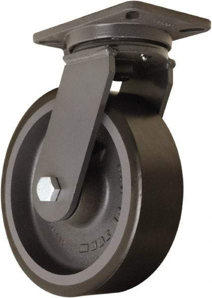Hamilton - 10" Diam x 3" Wide x 12-1/2" OAH Top Plate Mount Swivel Caster - Polyurethane Mold onto Cast Iron Center, 3,900 Lb Capacity, Sealed Precision Ball Bearing, 5-1/4 x 7-1/4" Plate - USA Tool & Supply