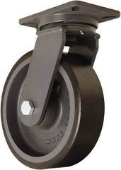 Hamilton - 10" Diam x 3" Wide x 12-1/2" OAH Top Plate Mount Swivel Caster - Polyurethane Mold onto Cast Iron Center, 3,900 Lb Capacity, Tapered Roller Bearing, 5-1/4 x 7-1/4" Plate - USA Tool & Supply