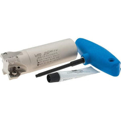 Iscar - 1-1/2" Cut Diam, 0.512" Max Depth of Cut, 1-1/4" Shank Diam, 4" OAL, Indexable Square Shoulder Helical End Mill - HM390 TDKT 1505.. Inserts, Weldon Shank, 0° Lead Angle, Through Coolant, Series HeliIQMill - USA Tool & Supply