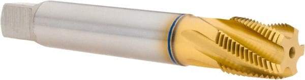 Guhring - 3/8-18 NPT, 5 Flutes, Modified Bottoming Chamfer, TiN Finish, Cobalt, Spiral Flute Pipe Tap - 16mm Shank Diam, 12mm Square Size, Series 1088 - USA Tool & Supply