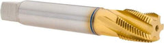 Guhring - 3/8-18 NPT, 5 Flutes, Modified Bottoming Chamfer, TiN Finish, Cobalt, Spiral Flute Pipe Tap - 16mm Shank Diam, 12mm Square Size, Series 1088 - USA Tool & Supply
