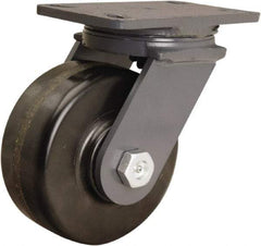 Hamilton - 6" Diam x 2-1/2" Wide x 7-3/4" OAH Top Plate Mount Swivel Caster - Phenolic, 1,800 Lb Capacity, Tapered Roller Bearing, 4-1/2 x 6-1/2" Plate - USA Tool & Supply