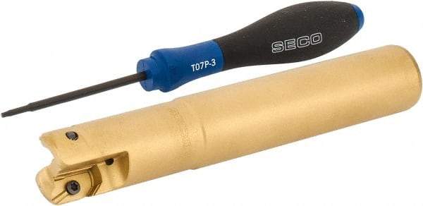 Seco - 1" Cutting Diam, 1" Shank Diam, Straight Shank Indexable Copy End Mill - 2 Inserts, XPKX12 Insert, R217.97 Toolholder, Steel, Through Coolant - USA Tool & Supply