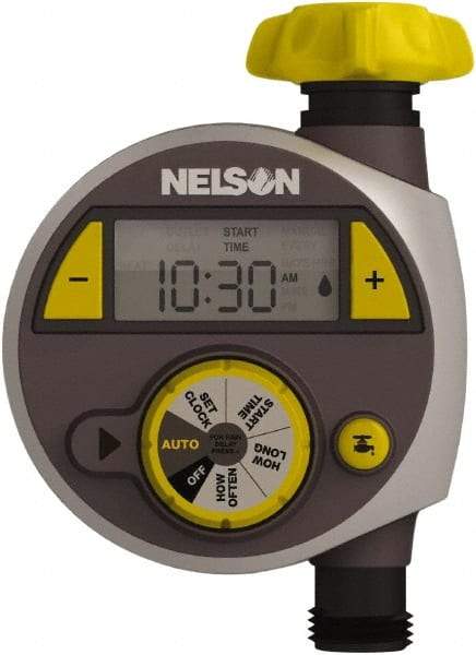 Nelson - Electronic Lawn Sprinkler Timer - 2 Watering Modes, 1 Outlet, 3/4-18 National Hose Thread - USA Tool & Supply