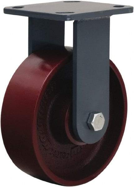 Hamilton - 6" Diam x 2" Wide x 7-1/2" OAH Top Plate Mount Rigid Caster - Cast Iron, 1,400 Lb Capacity, Sealed Precision Ball Bearing, 4 x 4-1/2" Plate - USA Tool & Supply