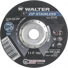 WALTER Surface Technologies - 60 Grit, 6" Wheel Diam, 3/64" Wheel Thickness, 7/8" Arbor Hole, Type 27 Depressed Center Wheel - Aluminum Oxide/Silicon Carbide Blend, Resinoid Bond, 10,200 Max RPM - USA Tool & Supply