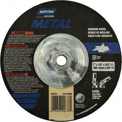Norton - 24 Grit, 7" Wheel Diam, 1/8" Wheel Thickness, Type 27 Depressed Center Wheel - Extra Coarse Grade, Aluminum Oxide, 8,600 Max RPM, Compatible with Angle Grinder - USA Tool & Supply