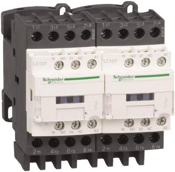Schneider Electric - 4 Pole, 120 Coil VAC at 50/60 Hz, 32 Amp at 440 VAC, Reversible IEC Contactor - Bureau Veritas, CCC, CSA, CSA C22.2 No. 14, DNV, EN/IEC 60947-4-1, EN/IEC 60947-5-1, GL, GOST, LROS, RINA, RoHS Compliant, UL 508, UL Listed - USA Tool & Supply