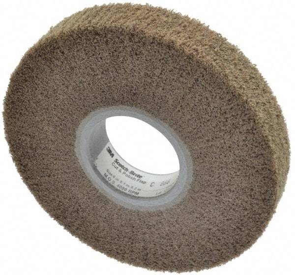 3M - 6" Diam Aluminum Oxide Cutting, Polishing Flap Wheel - 2" Hole, 1" Wide, Density 5, Nonwoven, Medium Grade, 4,000 Max RPM - USA Tool & Supply