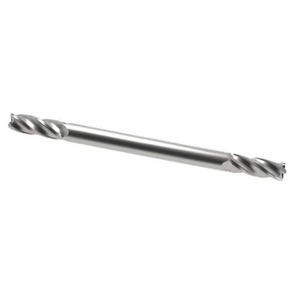 Accupro - 3mm, 6mm LOC, 3mm Shank Diam, 38mm OAL, 4 Flute, Solid Carbide Square End Mill - Double End, Uncoated, Spiral Flute, 40° Helix, Centercutting, Right Hand Cut, Right Hand Flute - USA Tool & Supply