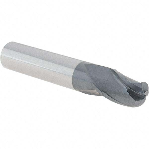 Iscar - 1/2" Diam, 9/16" LOC, 3 Flute Solid Carbide Ball End Mill - TiAlN Finish, Single End, 3" OAL, 1/2" Shank Diam, Spiral Flute - USA Tool & Supply