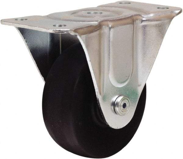 Hamilton - 4" Diam x 1-1/2" Wide x 5" OAH Top Plate Mount Rigid Caster - Hard Rubber, 300 Lb Capacity, Self-Lubricating Bearing, 3 x 6-3/16" Plate - USA Tool & Supply